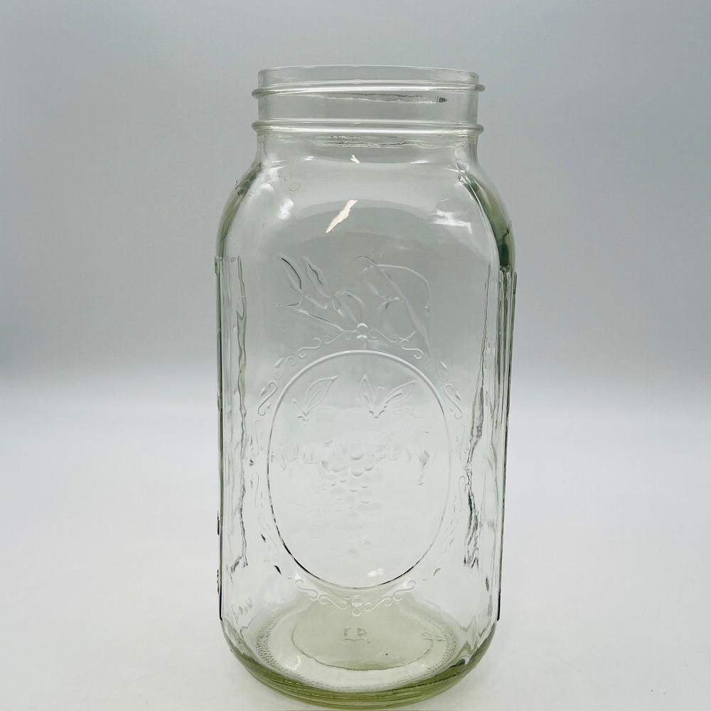 Ball Wide Mouth 64oz Half Gallon Glass Mason Jar Embossed Fruit Clear 2 Quart
